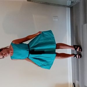 Pretty Turquoise Midi Dress with Black Tie Belt